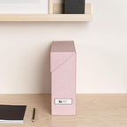 Bigso Lovisa Fiberboard Label Frame 12 File Storage Box - Paperwork Storage Box with Metal Label Holder - Durable Document Organizer with Flip Top Lid - 3.7in x 13in x 9.4 in - Melange Pink