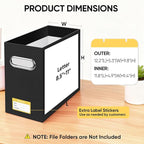 BALEINE File Organizer Box, Cardboard File Folder Organizer with Handle for Letter Size, Portable Collapsible Hanging Filing Box for Home Office Document Storage (2 Pack, Black)