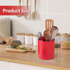 Cyrank Utensil Holder, 360° Rotating Utensil Holder for Kitchen Counter Flatware Caddy Cooking Silverware Storage Organizer for Spoon Spatula, 6.5x5.7 Inch (Red)