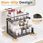 Under Sink Organizer, Heavy Duty Metal Pull Out Cabinet Organizer Slide Out Sink Shelf Organizer Height Adjustable, Multi-Purpose Storage Shelf for Kitchen Bathroom(Black,2Pack)