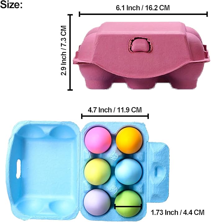 Colored Half Dozen Egg Cartons 20 Pcs Set, Natural Pulp Paper Egg Cartons 6 Count for Chicken Eggs Reusable, Blank Colorful Easter 5 Color Storage Tray for Hold Up to Six 6 Egg Holder Basket Cardboard