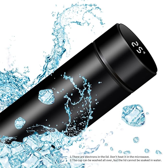 Smart Water Bottle Stainless Steel Vacuum Flask,Travel Mug with Smart LCD Touch Screen, Keep Hot Or Cold, Car Portable Travel Tea Coffee Vacuum Thermo Cup,Insulated Water Bottle (Black)