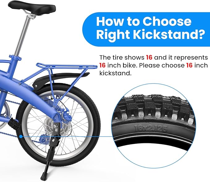 SDTC Tech Kids Bike Kickstand for 16 Inch Wheel Kid's Bicycle Rear Mount Single Side Support Stand Universal 16" Wheel Kick Stand Premium Steel Bikes Support Racks with Non Slip Pad