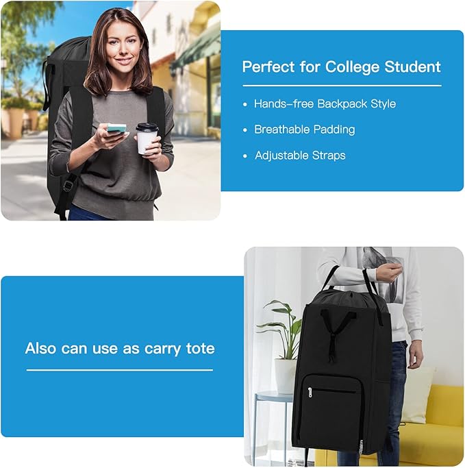 Laundry Backpack Bag, Bukere Extra Large 2 in 1 Laundry Hamper Basket for College Students Dorm Essentials, Adjustable Shoulder Straps, Freestanding Laundry Bag