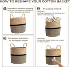 CHICVITA Extra Large Jute Woven Storage Basket with Handles – Laundry Basket Toy Towels Blanket Basket Home Decor Gift, 16" x 16", Black