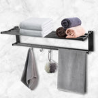 Towel Racks for Bathroom Wall Mounted, 24 Inch Foldable Towel Holder with 5 Movable Hooks,Rustproof Towel Organizer for Bathroom Lavatory Hotel Bath Matte Black