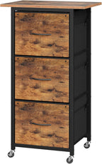 3 Drawer File Cabinet, Vertical Filing Cabinet with Wheels, Printer Stand with Non-Woven Fabric Drawer, Adjustable Hanging Rods, fits A4/Letter Size, for Home Office, Rustic Brown FCHR5901