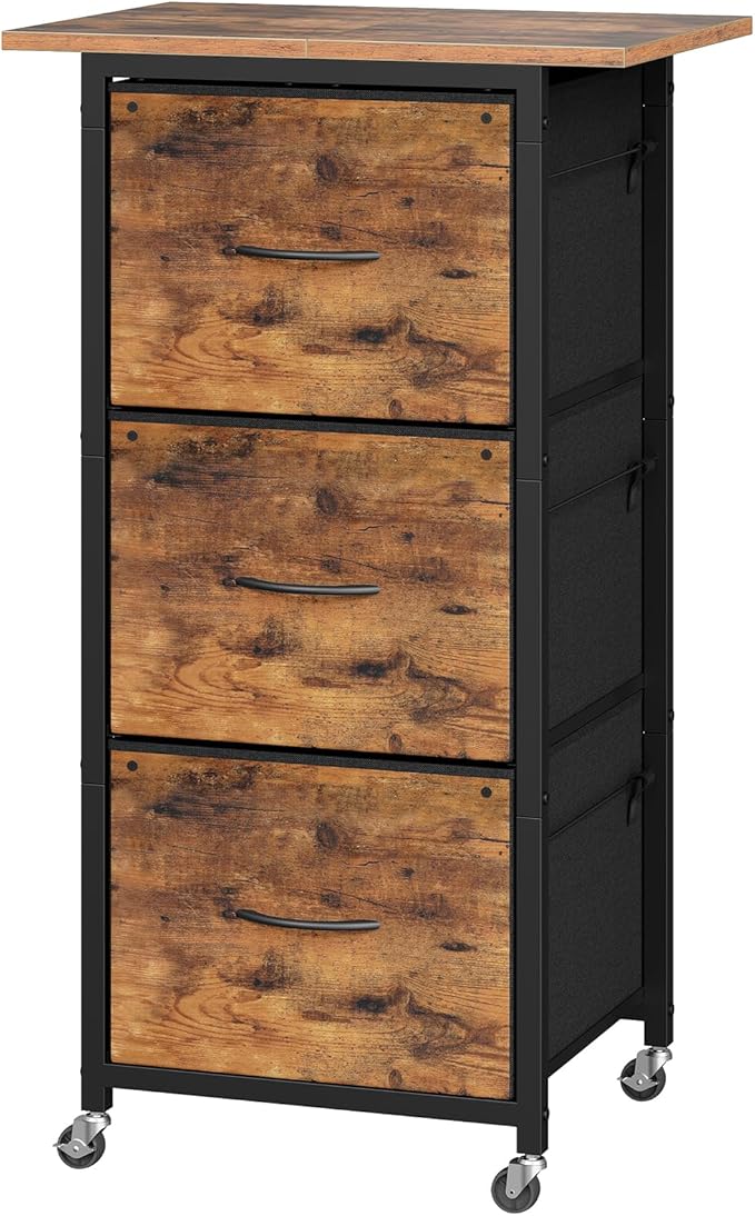 3 Drawer File Cabinet, Vertical Filing Cabinet with Wheels, Printer Stand with Non-Woven Fabric Drawer, Adjustable Hanging Rods, fits A4/Letter Size, for Home Office, Rustic Brown FCHR5901