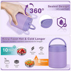 Bento Lunch Box Set with 10.5oz Soup Thermo Food Jar for Adults Kids, Stainless Steel Leak-proof Lunch Container with 4 Compartment, Coffee Tumbler with Lunch Bag for School Travel Office-Purple