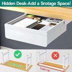 Under Desk Table Drawer Storage Organizer, Slide Out Drawer with 4 Compartments Divider,Pencil Storage Self-Adhesive Tray Under Table (M/White+White)