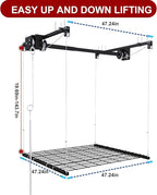 4x4FT Overhead Garage Storage Rack for High Ceilings 10-12 FT, Adjustable Garage Organization System, Heavy Duty Ceiling Storage Racks with Safety Lock,250LBS Capacity,Black