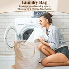 Cotton Canvas Laundry Bag 33"Wx 35"H, Thick Cotton Laundry Bag with Handles & Drawstring, Extra Large Heavy Duty Washable Basket Liner Hamper Liner Storage Sack (Natural XL, 1 Pack)