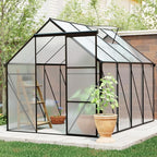 6 ft x 8 ft Aluminum Frame Greenhouse for Outdoor Use with Sloped Roof and Sliding Door for Garden Plant Protection (Black 6 * 8FT)