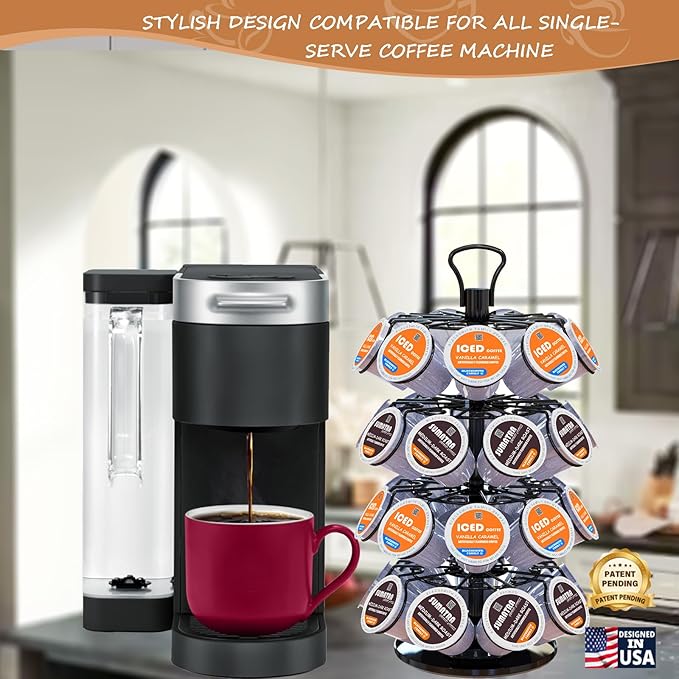 36 K Cup Pod Carousel Easy Assembly Design K Cup Holders,K Cup Holder, K Cups Holder,K Cup Carousel, 4-Tier Coffee Pods Holder Storage Organizer Stand,Glossy Black