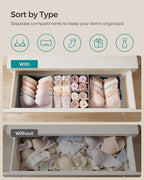 SONGMICS Drawer Organizers, Dresser Divider Organizers, Set of 18, Foldable Fabric Storage Boxes for Socks, Underwear, Bras, Ties, Scarves, Dove Gray URDZ006G05