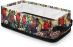 Toilet Paper Storage Basket for Organizing Collapsible Storage Bin Organizer Fabric Basket with Handles for Bathroom Essentials Cosmetics, American Cardinal Red Bird Stained Glass Flower