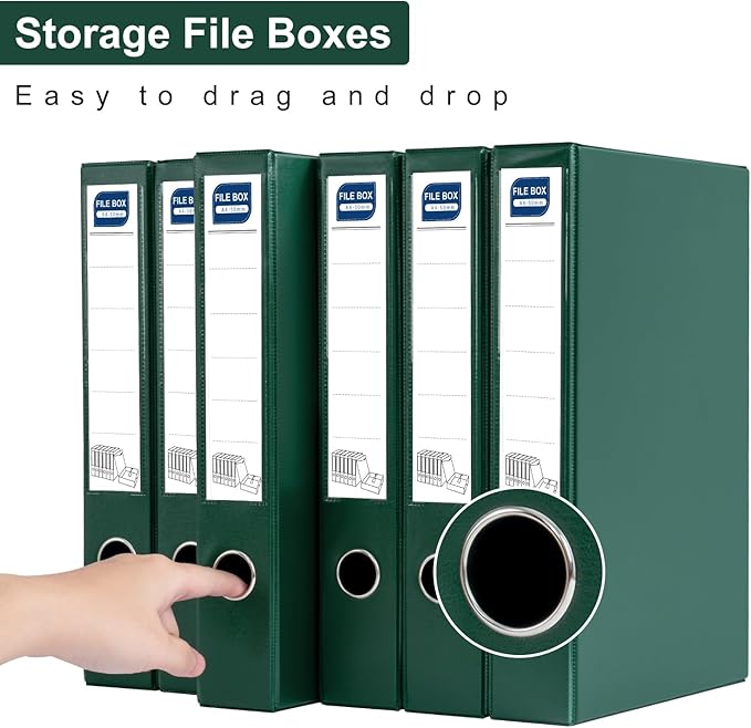 Storage File Boxes A4, 6 Pack Foldable File Box with Clip, 50mm Spine, Plastic Archives Cases with Magnetic Closure, Document File Folder Organizer Storage Filing Box for Office School, Green