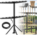 Utility Trailer Tool Rack, Shovel Rack for Truck, Rake Shovel Holder Landscape Hand Tool Accessories for Trailer Truck with 8 Rubber Holes with Brackets, Standard Black
