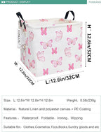 FANKANG Square Nursery Hamper Storage Bins Canvas Laundry Basket Foldable with Waterproof PE Coating Storage Baskets Gift Baskets for Children, Office, Bedroom, Clothes（Square-pink butterfly ）
