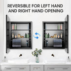 Medicine Cabinet with Mirror, 16x22 inch Black Recessed Medicine Cabinet or Surface Wall Mount Bathroom Cabinets with Adjustable Shelves Metal Framed Mirror, Rounded Rectangle Storage Cabinet