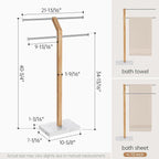 KES Width Adjustable Free Standing Towel Rack with 3X Thicker Weighted Natural Marble Base, 2-Tier Wooden Towel Rack Stand for Bathroom Floor, 18/8 Stainless Steel, Brushed Finish, BTH800-2