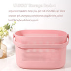 UUJOLY Plastic Storage Baskets with Handles, Shower Caddy Shelf Organizers Basket for Bathroom, Kitchen, Dorm Room, Pink