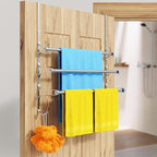Over The Door Towel Rack, Extendable Triple Towel Storage Holder with Hooks, 24.02 Inches Towel Bar Hanger Towel Racks for Bathroom (Silver)