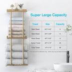 Towel Rack for Bathroom, Wall Mounted Vertical Rolled Towel Storage Organizer Holder with Shelf, Holds Up 6 Large Bath Sheets, Gold Large Size