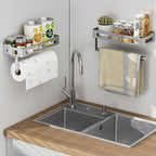 Stylish Kitchen Paper Towel Holder with Shelf - Adhesive Hand Towel Holder for Bathroom Wall Mount, Rust-Resistant Matte Grey Finish for RV Toilet Paper Holder Rack, Easy One-Handed Operation Design
