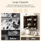 RUSTOWN Rustic Wood Wall Bathroom Cabinet, Farmhouse Medicine Cabinet Wall Mounted, Space Saving Wall Storage Cabinet with 2 Barn Door, 3-Tier Adjustable Shelves and Towel Bar(Dark Walnut)