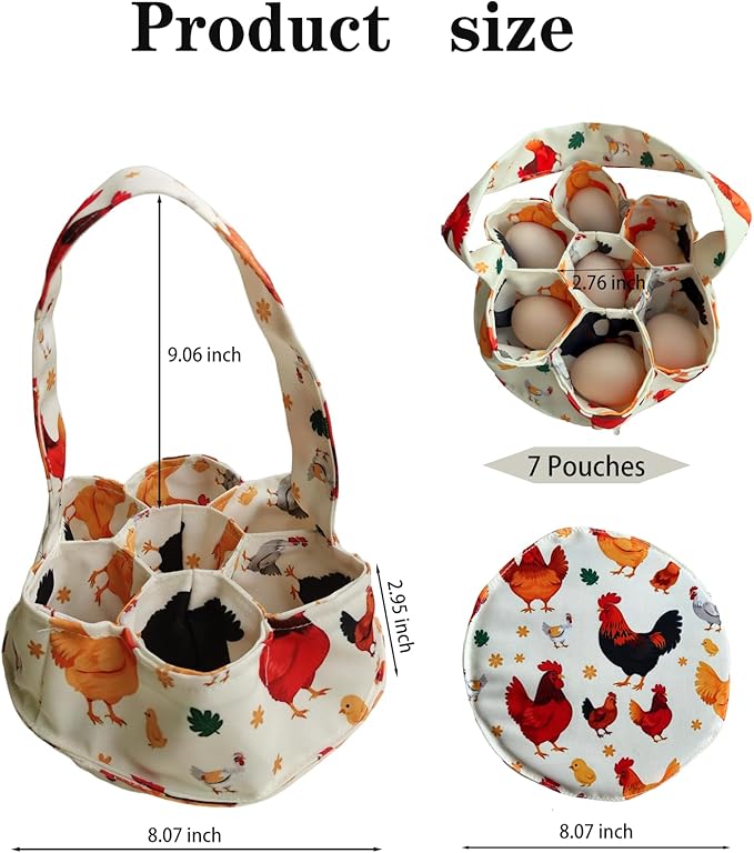 UKJENT Egg Collecting Basket, 7 Pouches Large Chicken Egg Gathering Basket, Machine Washable, Hold Different Size Eggs Collection Carrier Bag, Duck Goose Quail Fresh Eggs Collector, Farm & Home Use