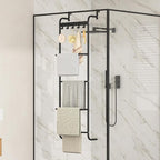5 Tier Over The Door Towel Racks for Bathroom Wet Towel Drying Rack Clothing Storage Holder with Hooks (Black, 5 Tier)