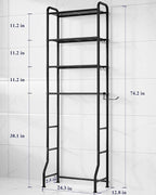 Kitsure Over Toilet Storage Rack - Metal Over Toilet Bathroom Organizer Shelf, Over the Toilet Storage Cabinet with Paper Holder and Hooks, Bathroom Cabinet for Laundry, Black, 4 Tiers (74.2" H)