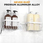 REINHARDT Aluminum Shower Caddy Hanging Adjustable Shower Caddy, Rustproof Hanging Shower Organizer with Hooks Soap Holders, Over Shower Head Caddy for Handheld Showerhead, White