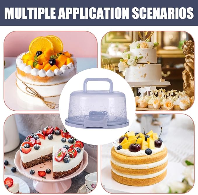 Cake Carrier with Lid and Handle, Round Cake Containers for 10 inch Cakes, Cupcake Holder, Dustproof, Portable Cupcakes Transport Container for Cakes Pie Muffin Pizza Desserts