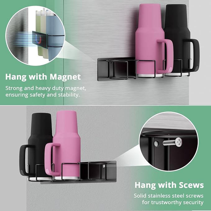 Magnetic Stanley Cup Holder for Refrigerator, Water Bottle Organizer for Stanley 40 oz with Tumbler Lid Organizer, Kitchen Pantry Organizers and Storage for Stanley Cup Accessories
