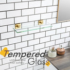 KOKOSIRI Floating Wall Shelf 16-Inch Bathroom Tempered Glass Shelves Shower Rack Kitchen Storage Home Decor, 2 Pack Gold Stainless Steel B1107BG-L16-P2