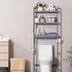 VEVOR Over The Toilet Storage, 3-Tier Adjustable Over Toilet Bathroom Organizer, Bamboo Storage Shelf Rack with 3 Hooks, Freestanding Easy Assembly Laundry Space Saver, Fit Most Toilets, White