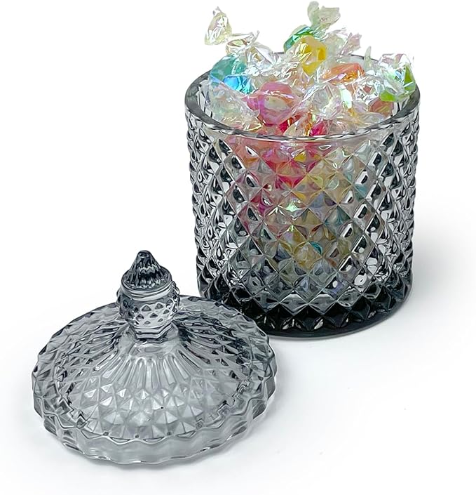 Colorful Glass Jar With Lid,Cute Candle Cup,Candy Dish,Candy Cookie Jars,Jewelry Box,Decorative Jar(Gray)