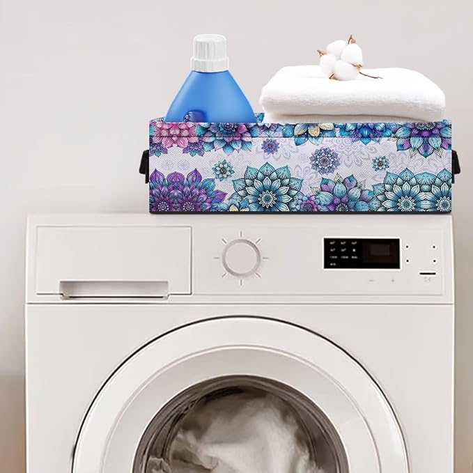 Storage Baskets for Organizing Toilet Paper Storage Bin Fabric Organizers Utility Basket Shelve Baskets for Home Bathroom Closet Organization, Blue Violet Boho Flower