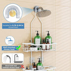 Upgraded Extended Length Shower Organizer with Hooks, Rustproof Shampoo Soap Holder, Large Hanging Bathroom Caddy