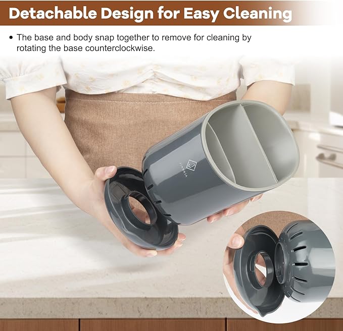 Utensil Drying Holder for Kitchen Counter，Kitchen Utensil Crock with Detachable Base Self Draining Small Utensil Cutlery Flatware Silverware Holder Drainer Cup（Black）