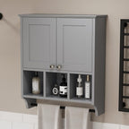 Medicine Cabinets, Bathroom Cabinet Wall Mounted 2-Door with 3 Open Shelves, Over The Toilet Storage Cabinet with Towels Bar for Toilet, Bathroom (Grey)