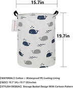 QUEENLALA Large Storage Basket,Laundry Hamper/Bathroom/Home Decor/Collapsible Round Storage Bin,Boys and Girls Hamper/Boxes/Clothing(Round-Blue Cute Whale)