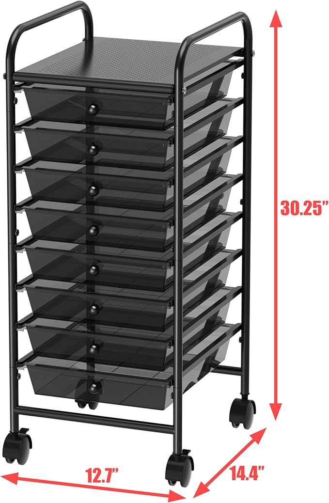 Simple Houseware Utility Cart with 8 Drawers Rolling Storage Art Craft Organizer, Black