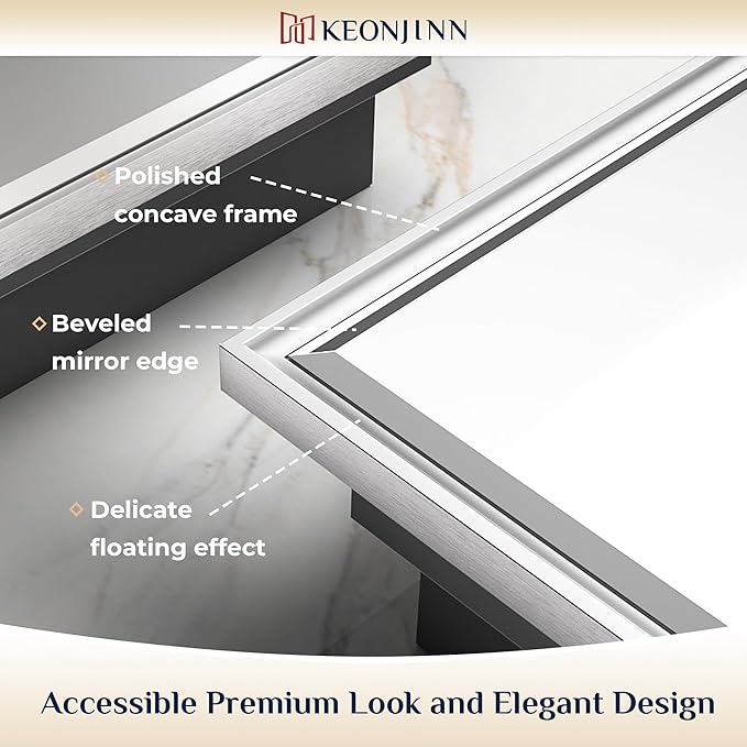 Keonjinn 48” x 30” Medicine Cabinets with Mirror for Bathroom Recessed or Surface Wall-Mounted Aluminum Alloy Framed Beveled Mirror with Soft Close Hinge, 3 Doors Silver Storage Cabinet