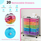 COSTWAY 20-Drawer Rolling Storage Cart, Utility Storage Organizer Cart for Tools, Scrapbook, Paper, Craft, Multipurpose Storage Trolley on Wheels for Home Office School (Rainbow)
