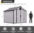 MELLCOM 8 x 8 FT Resin Outdoor Storage Shed with Floor, Outdoor Storage Tool Shed with Windows and Lockable Door, Resin Garden Shed for Lawnmower, Pool Supply, Bike