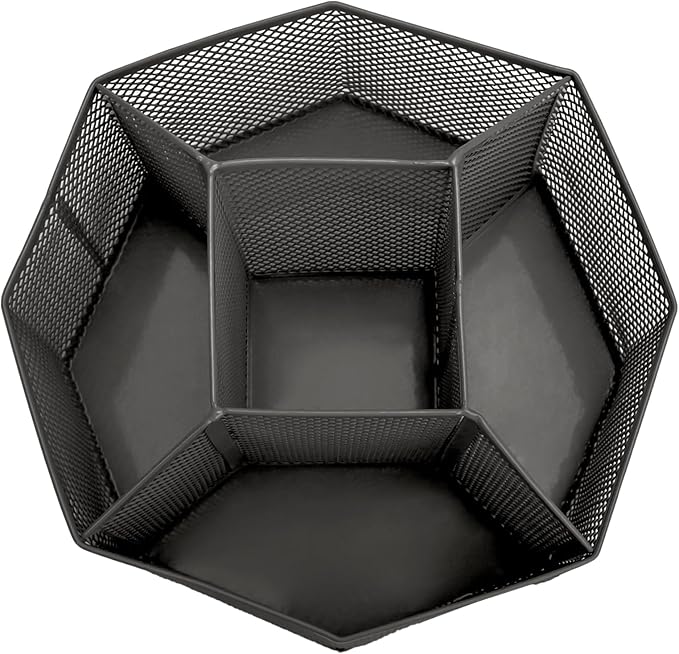 Annova Mesh Desk Organizer Rotate with 5 Compartments Spinning Tidy Candy/Pen Holder Office, Art Supply, Storage, Classroom, Home (Black)