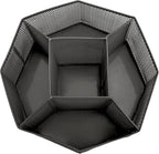 Annova Mesh Desk Organizer Rotate with 5 Compartments Spinning Tidy Candy/Pen Holder Office, Art Supply, Storage, Classroom, Home (Black)